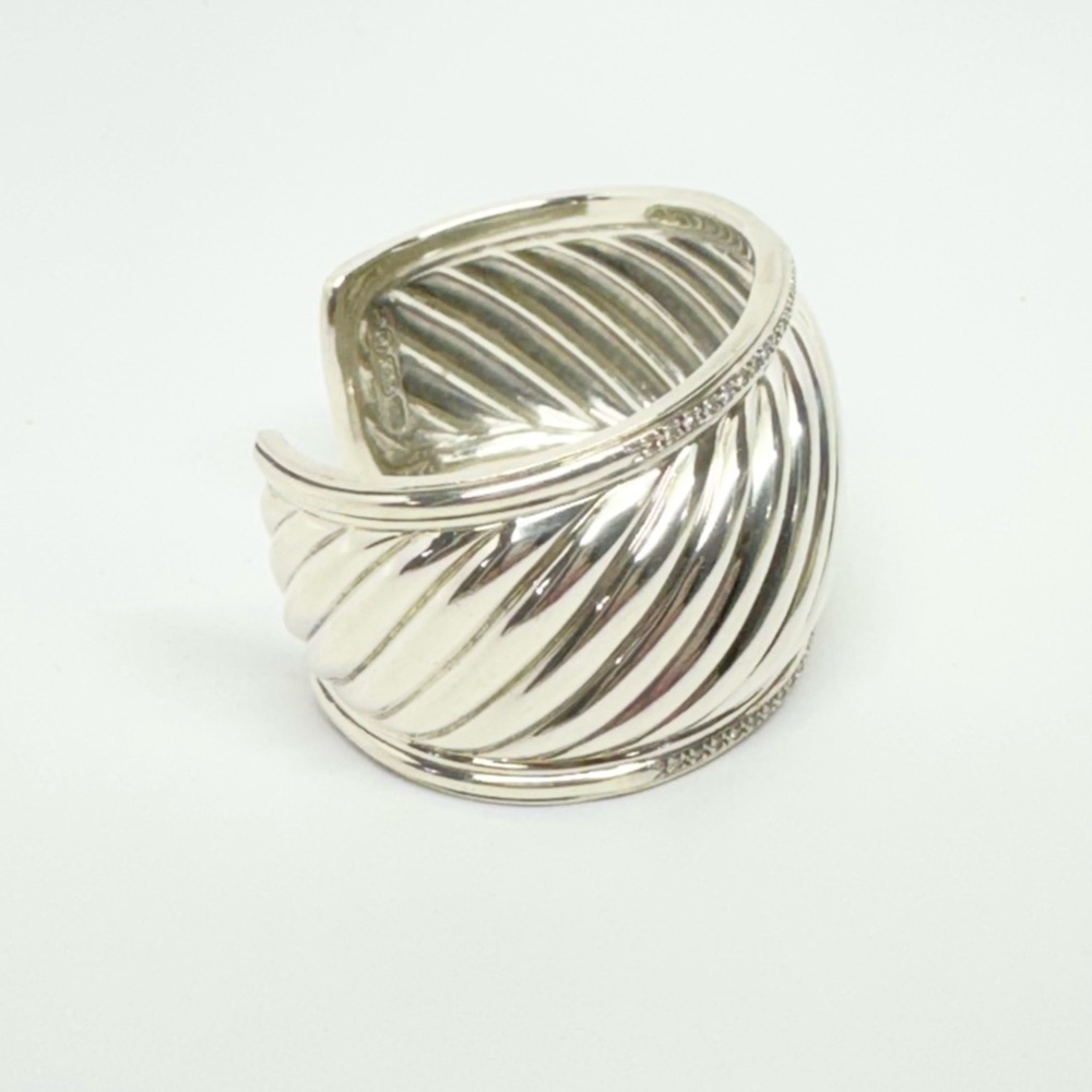 David Yurman Thoroughbred Wide Diamond Cable Cuff Bracelet .925 - Picture 9 of 14